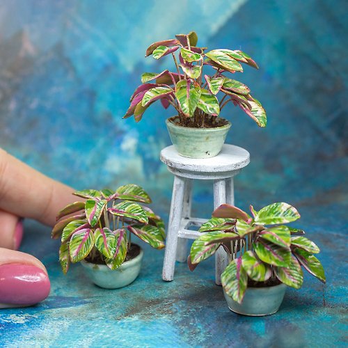 Rina Vellichor Miniatures TUTORIAL miniature stromanthe plant with polymer clay | PDF + video