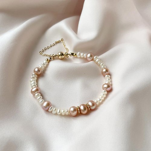 Elegant 珍愛宣言 玫瑰粉雙色天然珍珠手鏈