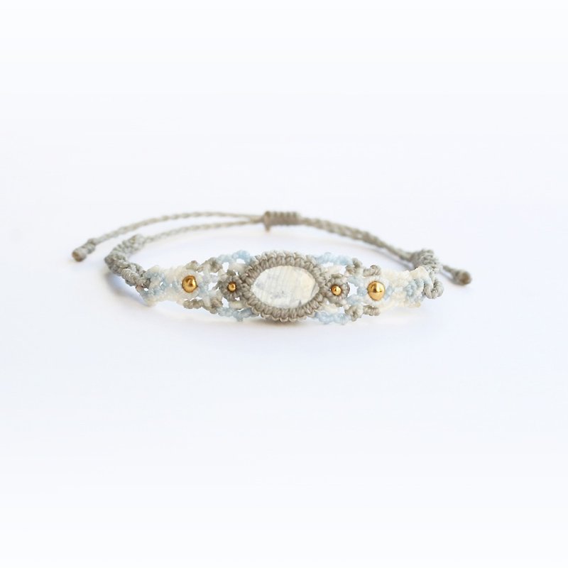 Moonstone Goddess of Gentleness - South American Wax Thread Woven Bracelet, Handmade Limited Edition - Bracelets - Crystal White