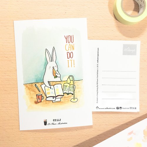 奧奧插畫 OO Huen illustration 貪吃兔兔《you can do it! 你做得到》打氣明信片/卡片