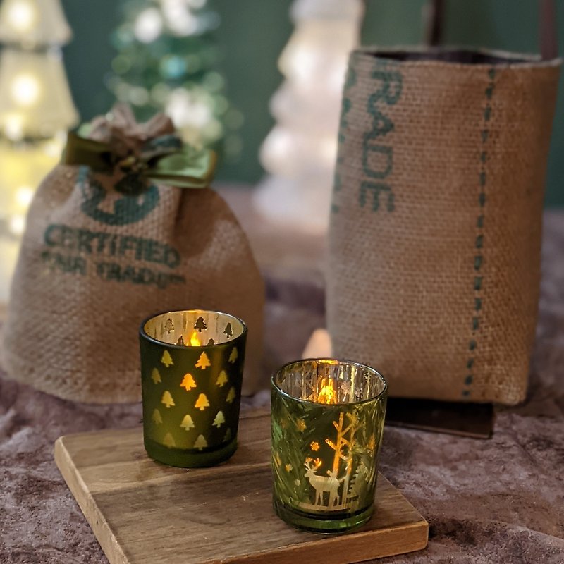 麋鹿聖誕樹玻璃香氛燭台組客製化 - 香薰蠟燭/燭台 - 玻璃 綠色
