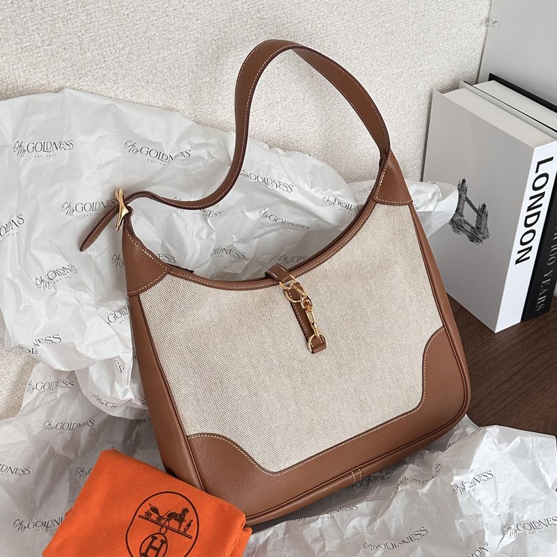 HERMÈS 愛馬仕 Trim 金色 Barenia × 帆布 肩背包 - 側背包/斜背包 - 棉．麻 白色