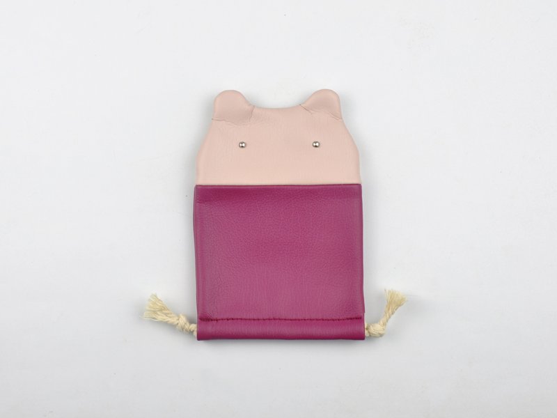 Bear color block mini storage bag coin purse - Coin Purses - Faux Leather Pink