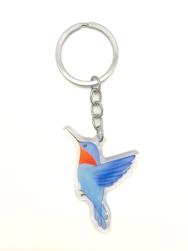 Blue Hummingbird Keychain, Cute Bird Vinyl Decal, Cute Hummingbird Accessory, Bi - Keychains - Acrylic 