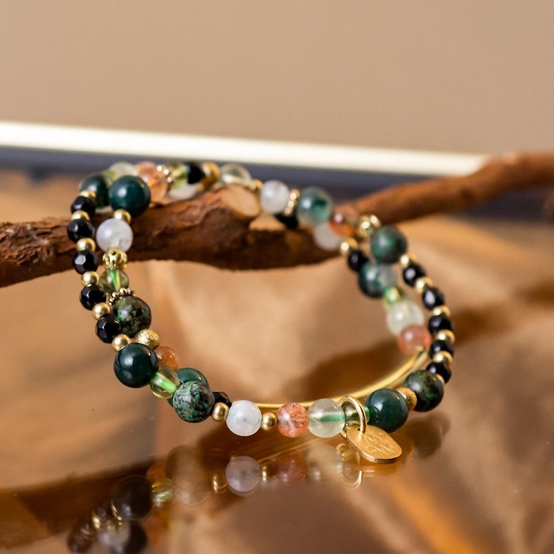 Afternoon Forest Bath // C1223 Seaweed Jade Double Circle Design Bracelet - Bracelets - Gemstone 