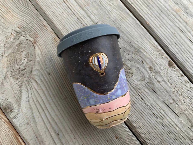 Double wall coffe cup, Pottery mug, Mug with lid ceramic, travel coffee cup - 咖啡杯 - 陶 多色