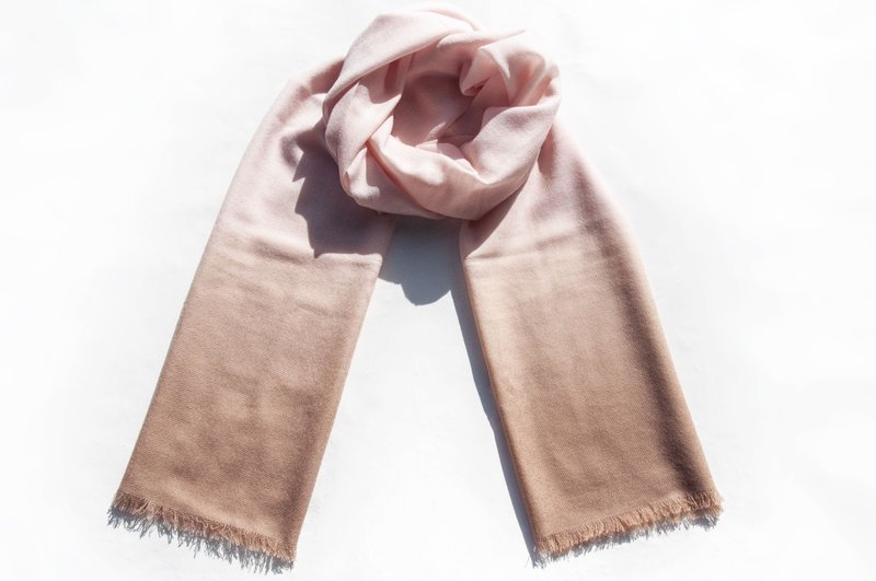 喀什米爾Cashmere/羊絨圍巾/純羊毛圍巾披巾/戒指絨披肩-奶茶漸層 - 圍巾/披肩 - 羊毛 多色