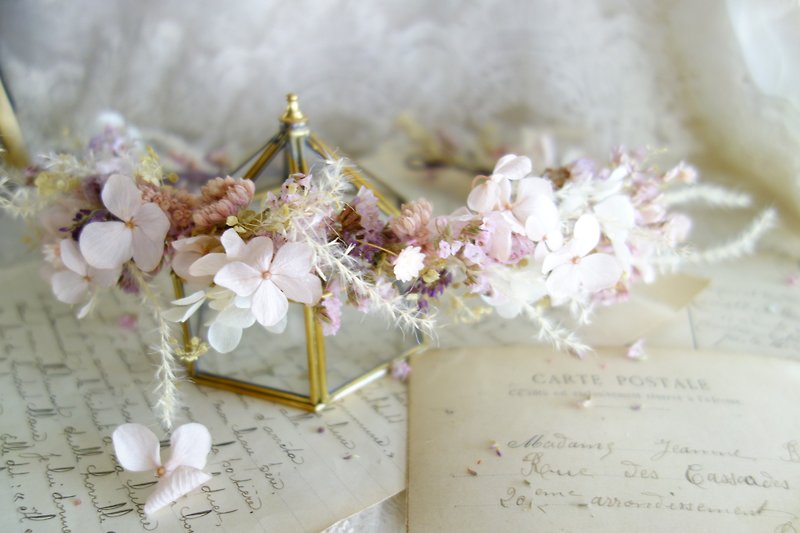 婚禮花飾系列~粉色星芒花環 - 髮夾/髮飾 - 植物．花 粉紅色
