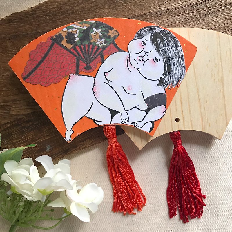 Fat Girl Chumimi Series | Orange Rice Paper Dongying Wooden Door Wall Ornaments [Sold on other platforms] - ของวางตกแต่ง - ไม้ สีส้ม