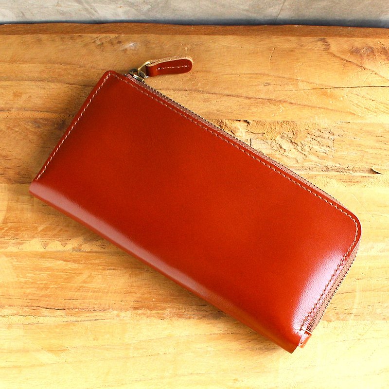 Leather Wallet - X1 - Tan (Genuine Cow Leather)/Mobile Phone Bag / Long Wallet - Wallets - Genuine Leather Brown