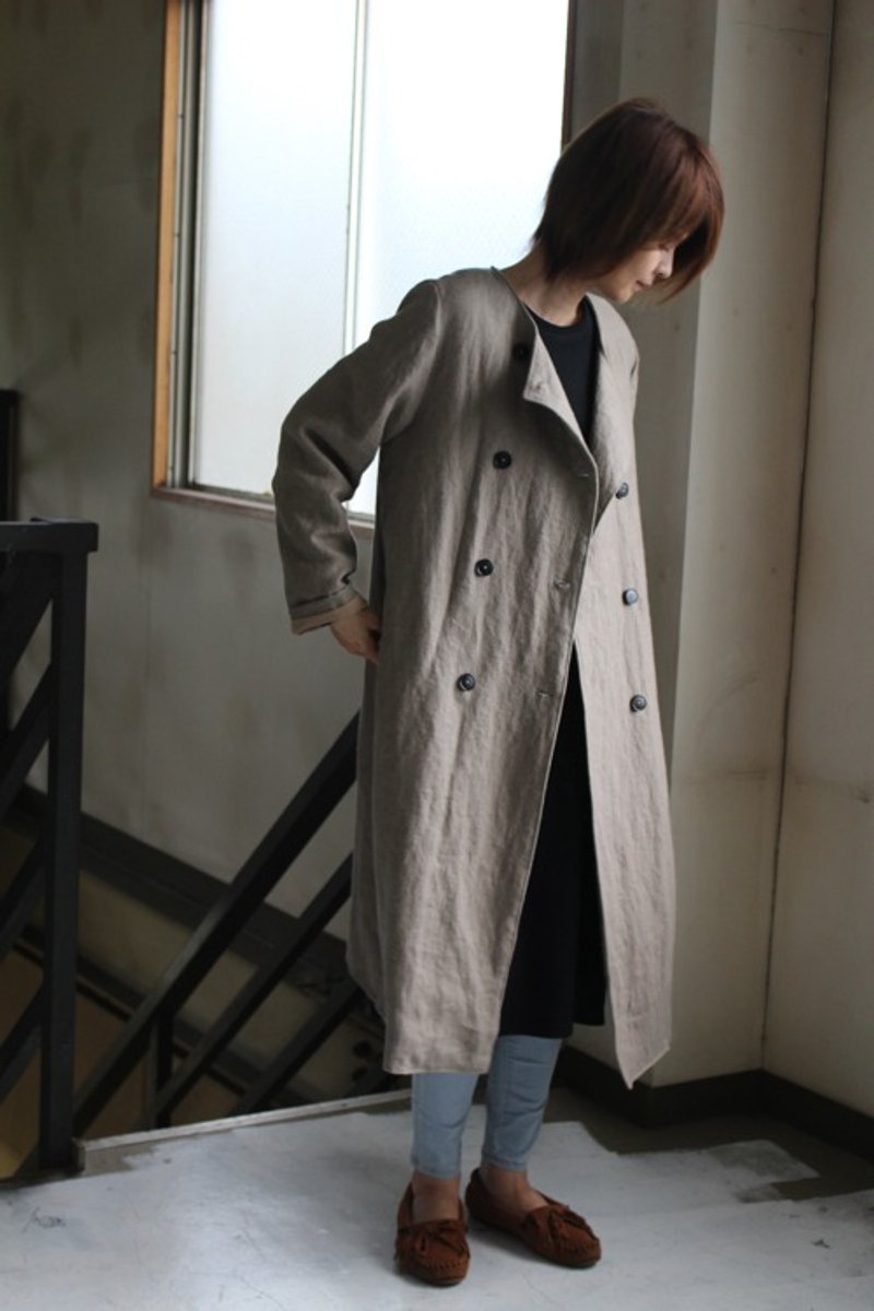 Double-sided brushed Belgian Linen 25th thick Linen coat - เสื้อแจ็คเก็ต - ผ้าฝ้าย/ผ้าลินิน 