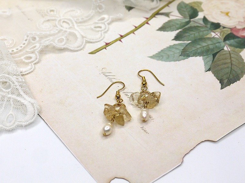 irregular yellow crystal pearl earring - Earrings & Clip-ons - Gemstone Yellow