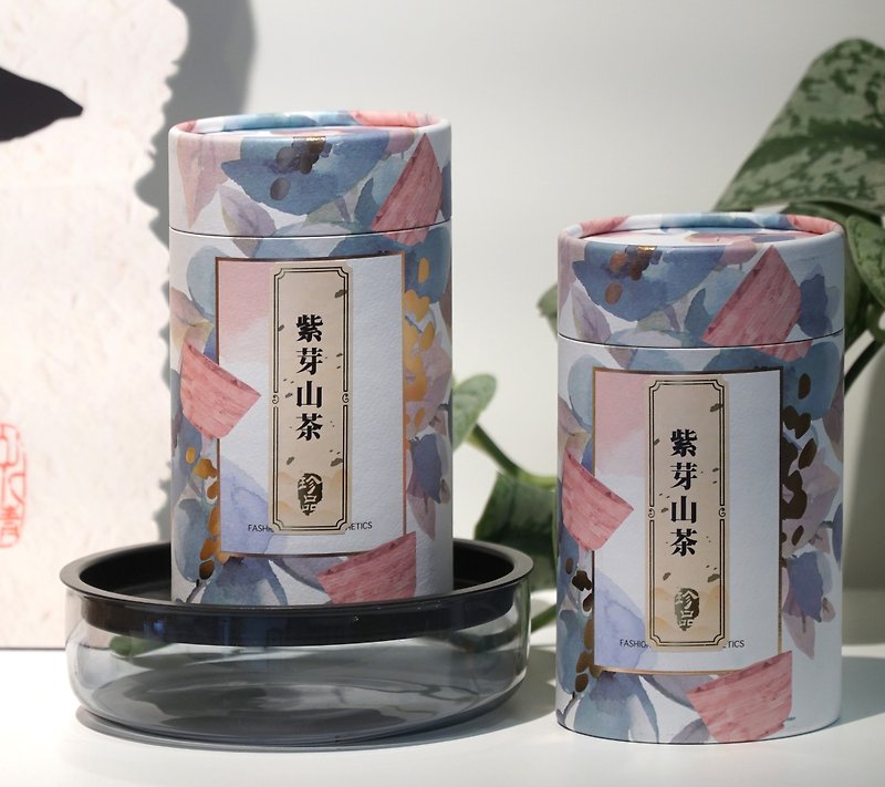 【オリジナルリーフ茶缶】パープル/台湾椿/ローズウッドの香り/お茶土産 - お茶 - 紙 パープル