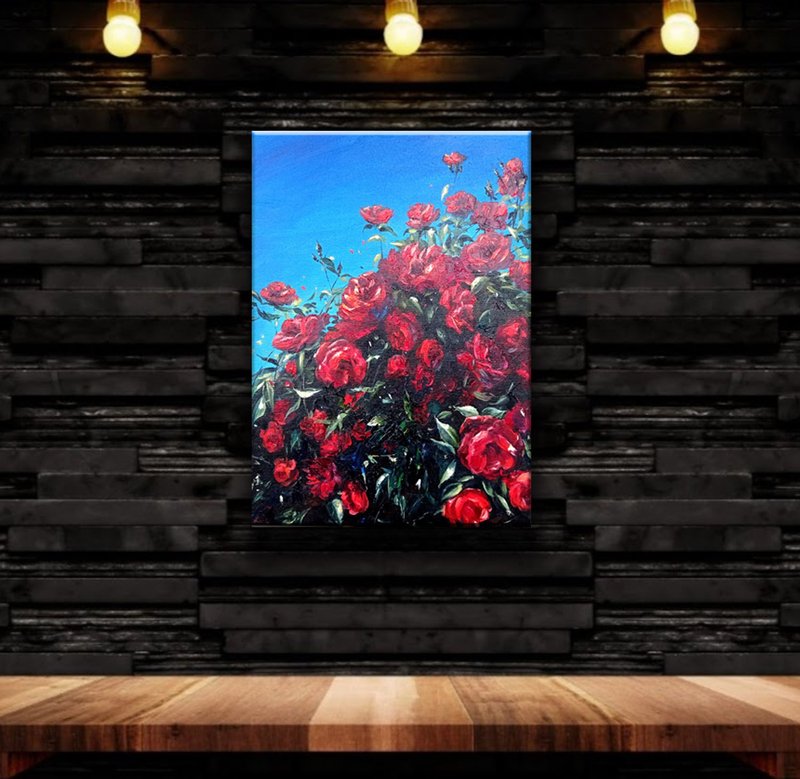 花畫  花卉植物 掛畫  原畫  玫瑰畫 - 海報/掛畫 - 其他材質 紅色