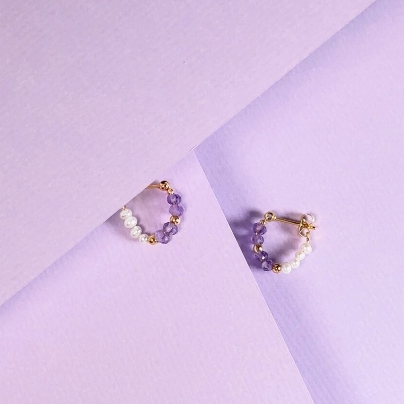 Natural Amethyst 316 Medical Steel Earrings/Freshwater Pearl Amethyst Stainless Steel Needle Earrings Light Luxury - Earrings & Clip-ons - Stainless Steel Purple