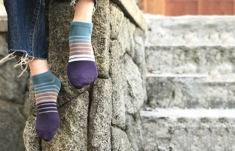 socks_bora / stripe / dot / green / asymmetry / socks / - Socks - Cotton & Hemp Blue
