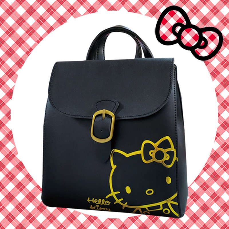 Small travel backpack-black HELLO KITTY joint model (end-of-year limited edition) Birthday and New Year - กระเป๋าเป้สะพายหลัง - หนังเทียม สีดำ