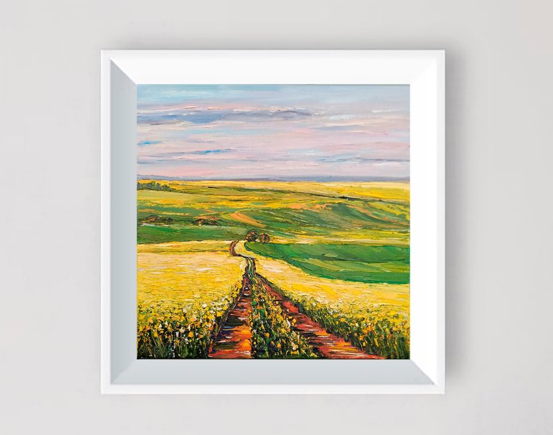 風景油畫 Impasto Field 原創藝術花卉牆藝術花卉藝術品 - 海報/掛畫/掛布 - 棉．麻 黃色
