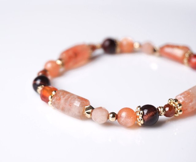 ✨天然石✨ ブレスレット パワーストーン レッドタイガー オニキス ハンドメイド レッドタイガーアイ 大玉メイン＋6mm パワーストーンブレスレット