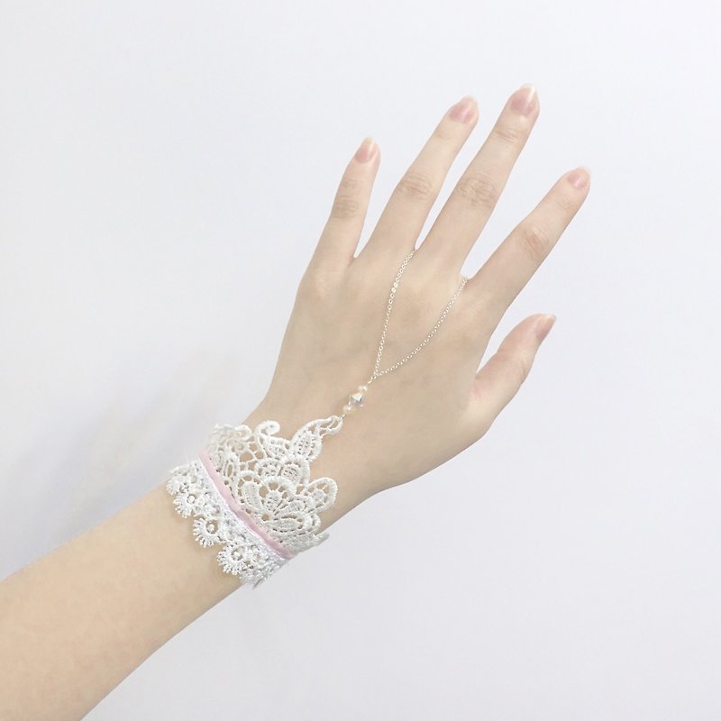 Sterling Silver Crystal Lace T-Bracelet - Bracelets - Cotton & Hemp White