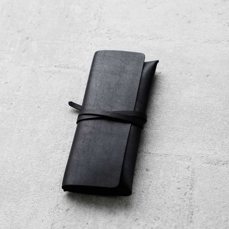 黑色牛皮真皮大筆袋 可打英文名字鋼印 - 鉛筆盒/筆袋 - 真皮 黑色