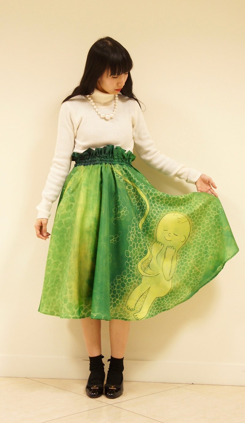 命の絆　ホルマリンスカート  Bonds of life Print Skirt - 裙子/長裙 - 聚酯纖維 綠色