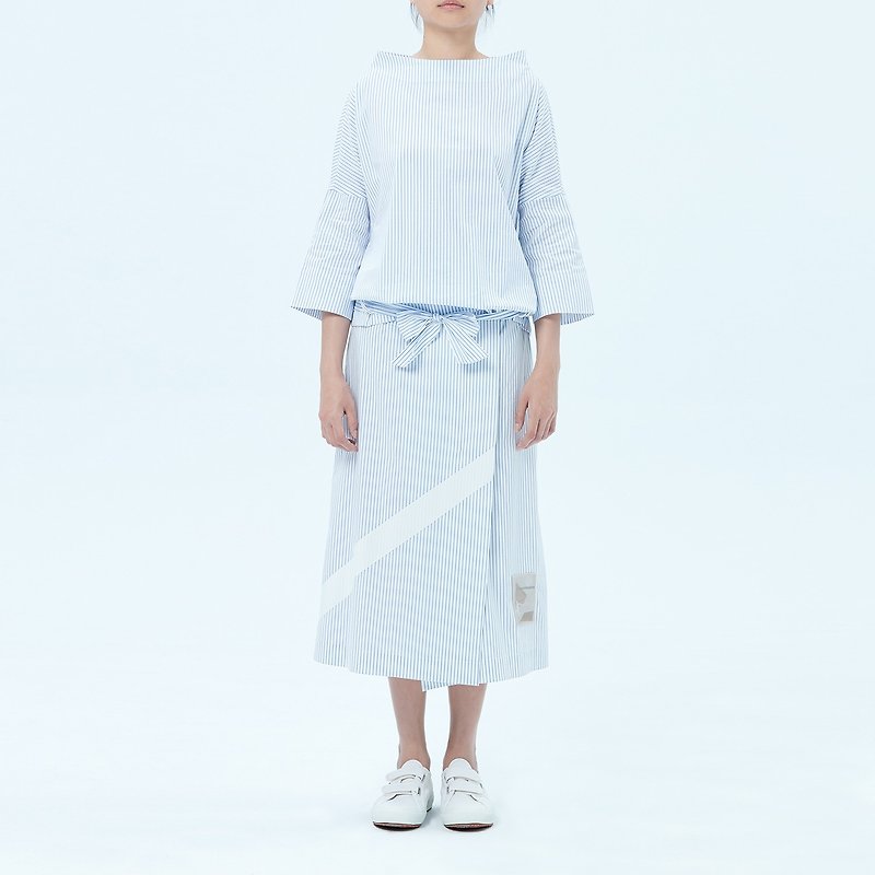 Blue Striped Cotton Midi Skirt - Skirts - Cotton & Hemp Blue