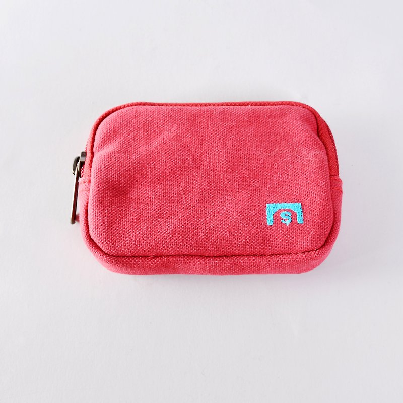 Coin purse/tip dark red/canvas - กระเป๋าใส่เหรียญ - ผ้าฝ้าย/ผ้าลินิน สีแดง