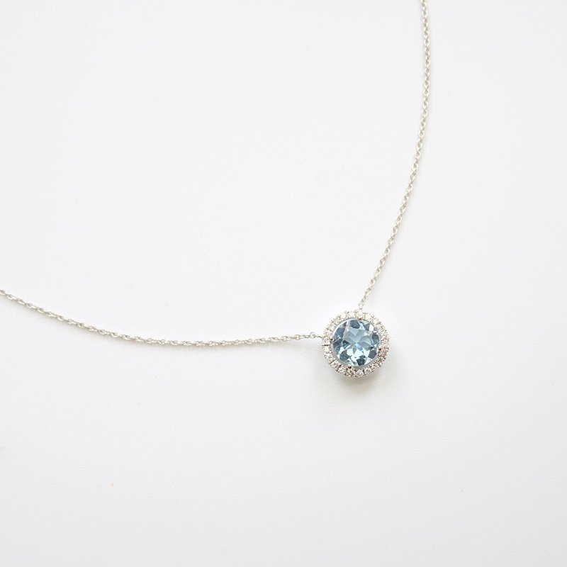 18K White Solid Gold Natural Aquamarine with Pave Set Diamonds Necklace - Necklaces - Gemstone Blue