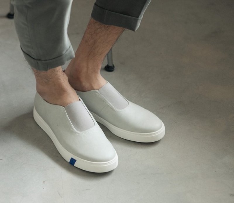 Square bandage comfortable leather casual shoes light gray men - รองเท้าลำลองผู้ชาย - หนังแท้ สีเทา