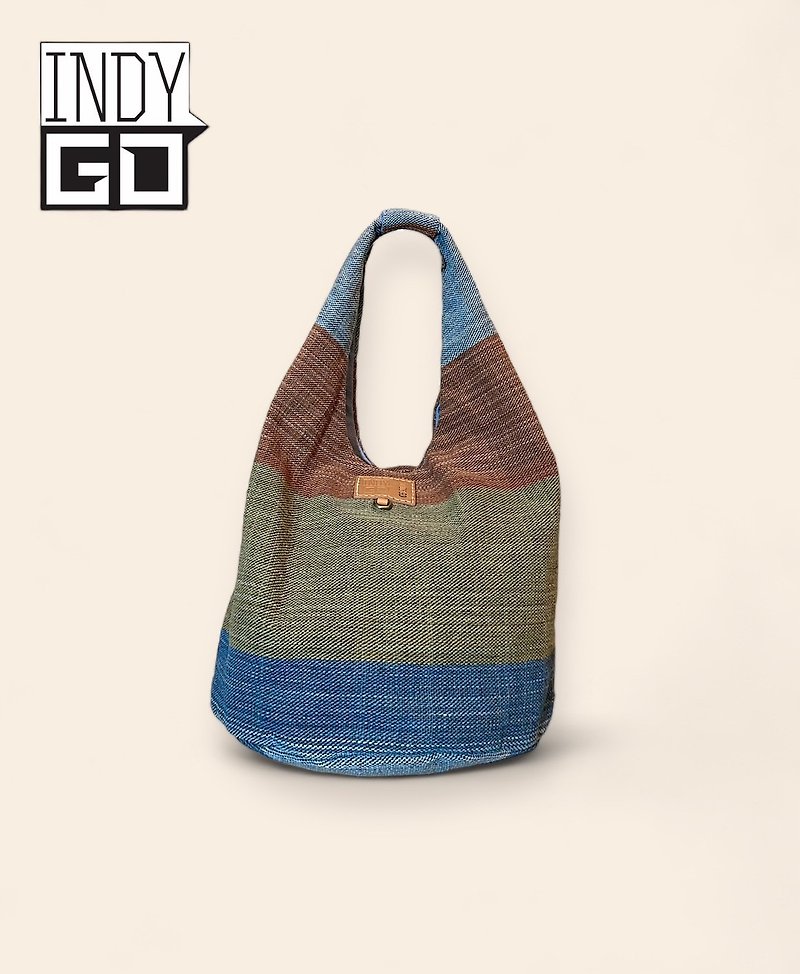 INDYGO 004 藍と天然色で染めた手織り生地のバッグ - トート・ハンドバッグ - コットン・麻 グリーン