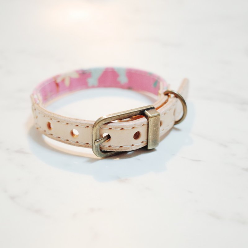 Dog and cat collar S size pink heart leaf flower with bell can be purchased additional tag - Collars & Leashes - Cotton & Hemp 