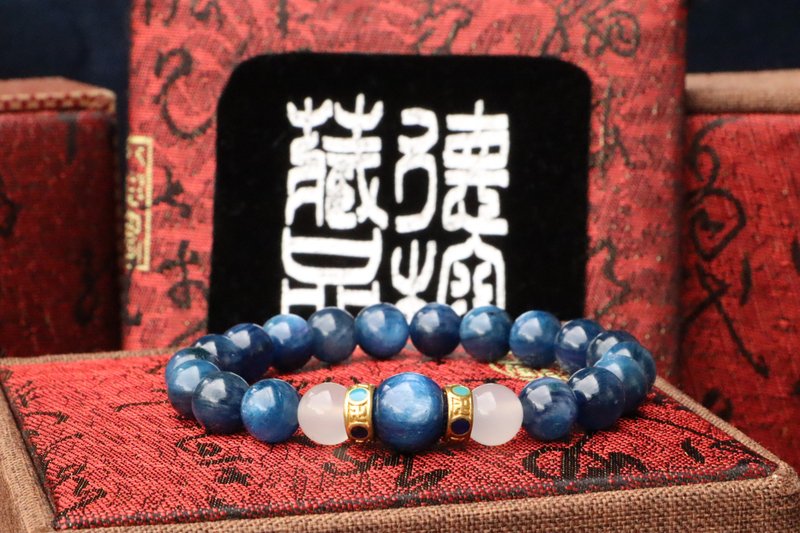 原礦天然藍晶石手珠 8mm 白瑪瑙隔珠 客製化設計 手鍊 手串 飾品 - 手鍊/手環 - 玉石 