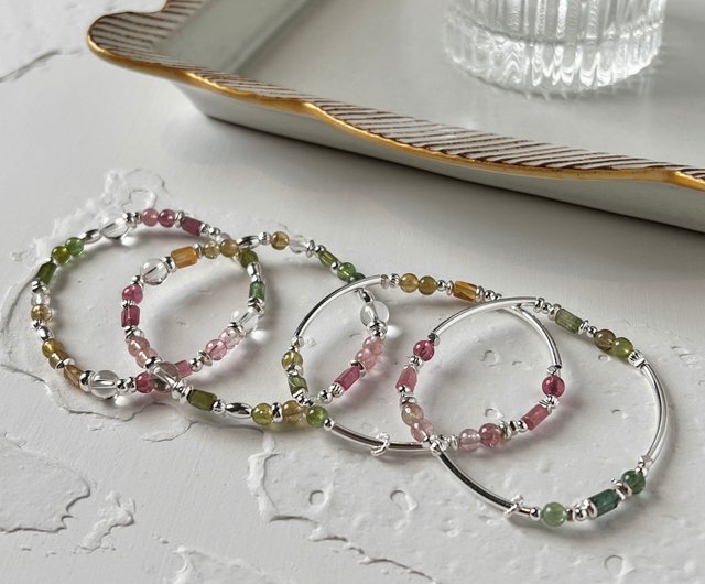 Rainbow 2024 Tourmaline Sterling Silver Beaded Bracelet