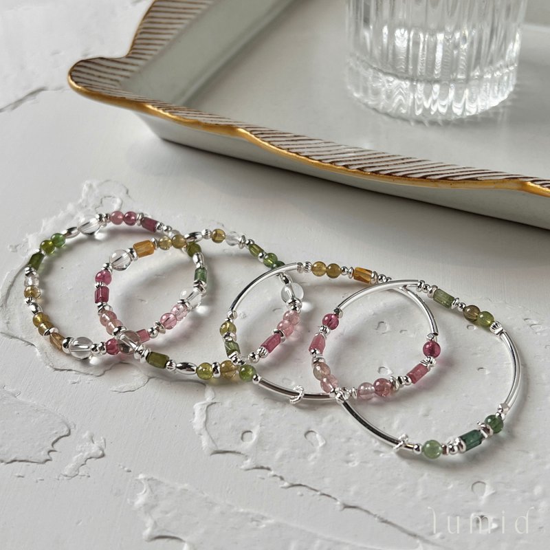 Rainbow Tourmaline White Crystal/Natural Crystal Bracelet All-round Functional Sterling Silver Bracelet Customization - สร้อยข้อมือ - คริสตัล หลากหลายสี