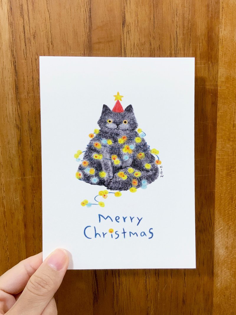 黒猫のクリスマスツリークリスマスポストカード - はがき・メッセージカード - 紙 ホワイト