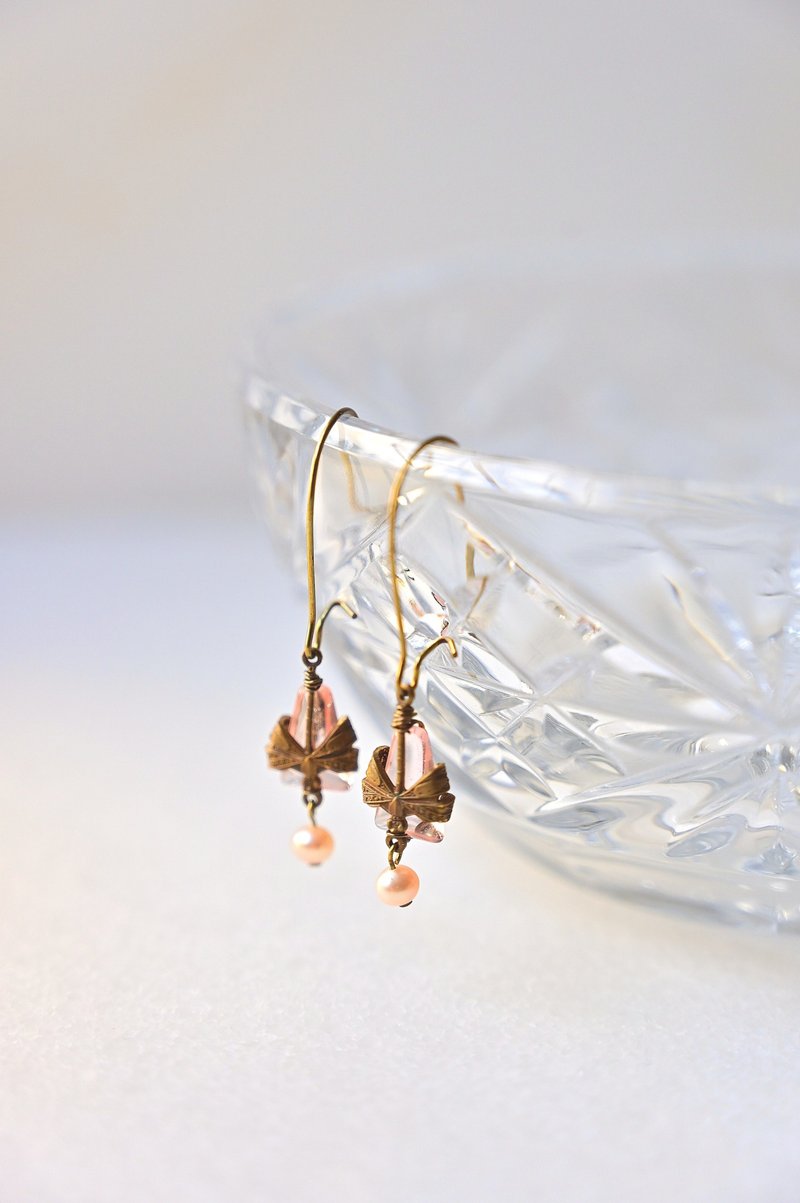 Dragonfly Earrings~Change Ear Screws~Vintage Brass~Handmade - Earrings & Clip-ons - Pearl Pink