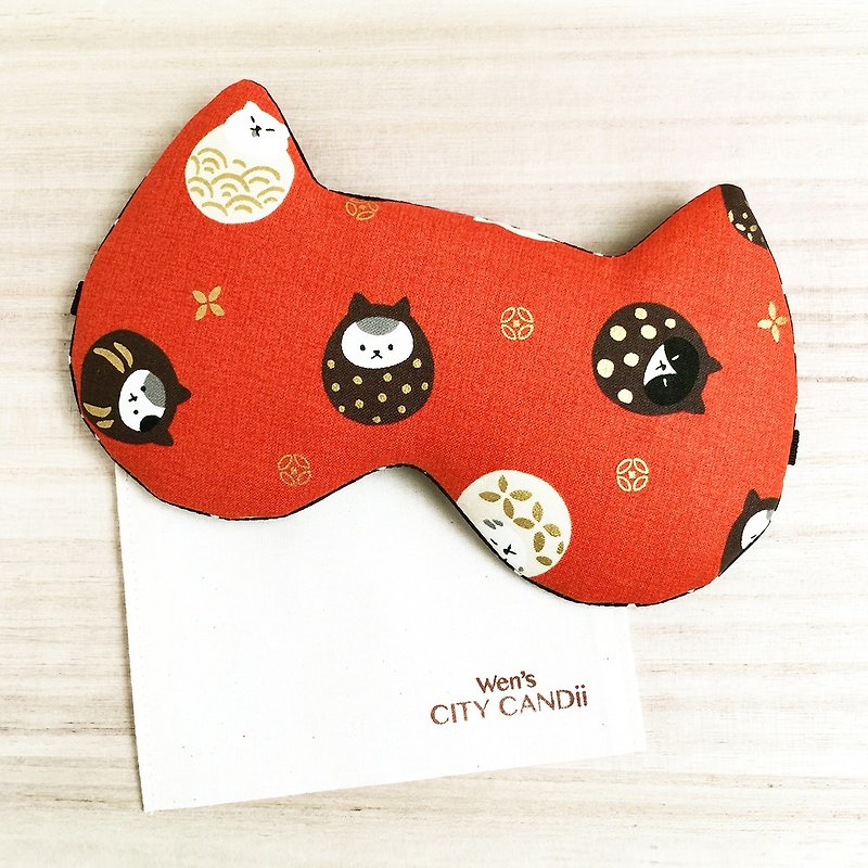 新品！『我是夜貓子』睡眠眼罩 / 貓咪不倒翁-紅色款 貓貓 旅行補眠 聖誕節 新年 交換禮物 - 眼罩 - 棉．麻 紅色