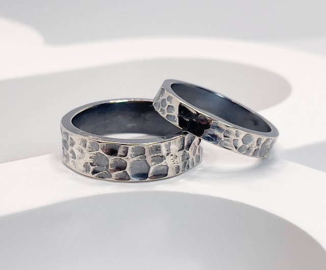 Hammer sterling silver ring | water ripple | ring | couple ring | 925  sterling silver | dyed black | bright surface