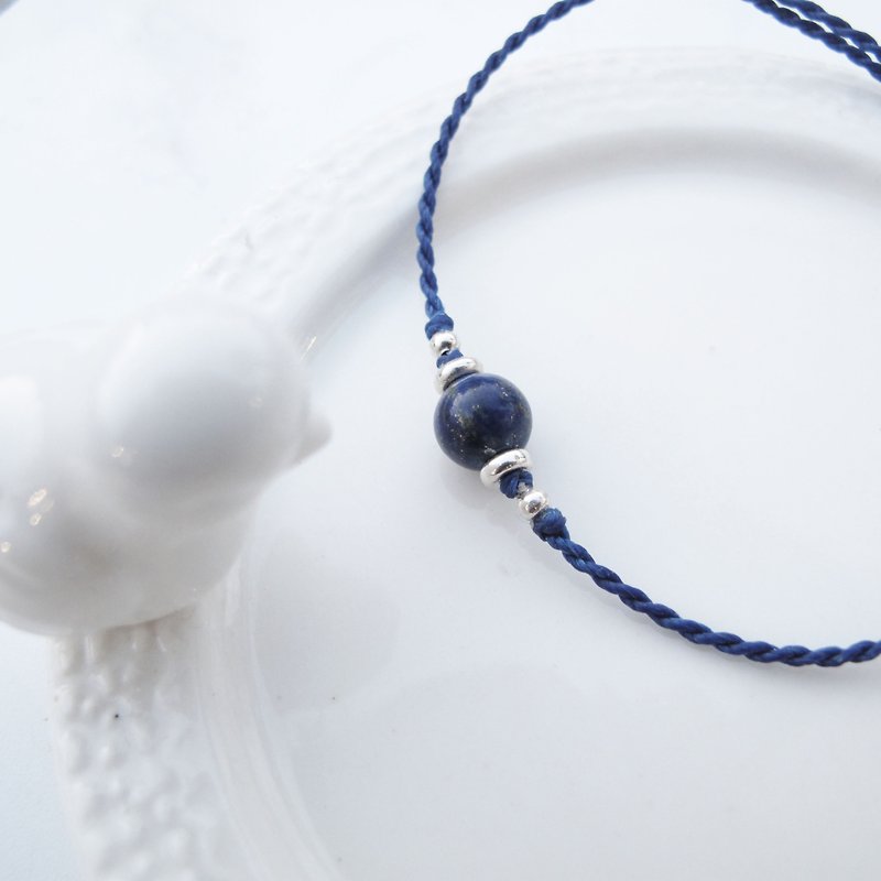 Big staff Taipa [manual silver] lapis lazuli × Brazilian wax rope silver beads bracelet handmade sterling silver - สร้อยข้อมือ - เครื่องเพชรพลอย สีน้ำเงิน