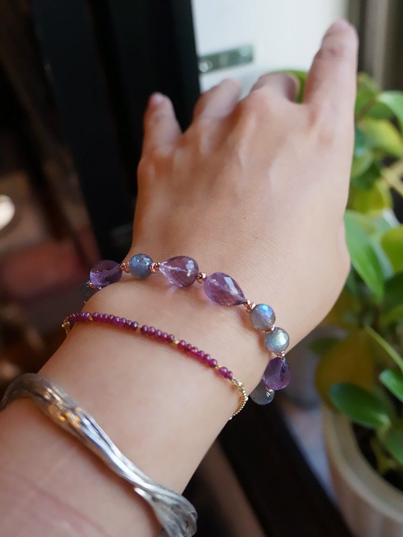 Amethyst紫水晶 藍暈拉長石 閃亮切面手環 - 手鍊/手環 - 水晶 紫色