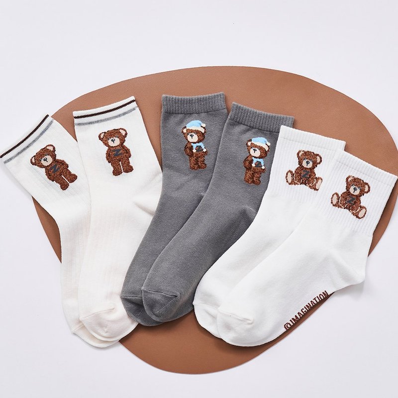 【ONEDER旺達】泰迪樂園中筒襪 Teddy Zoo長襪 台灣製棉襪 - 襪子 - 其他材質 