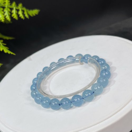 WANZAMGOK 冰透海藍寶手串 8.5mm 藍色寶石素串手鏈 水晶手環 水晶手珠 療愈