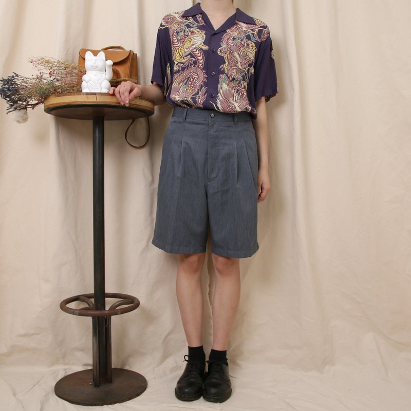 Back to Green::西裝短褲  淺灰  sp-10 vintage pants - 男裝短褲/牛仔褲 - 聚酯纖維 