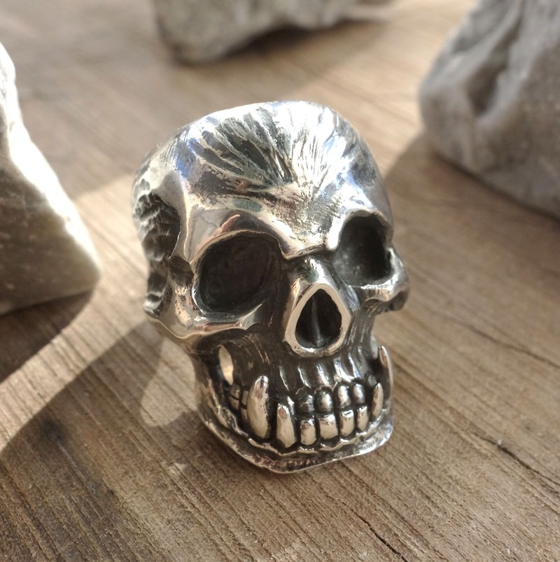 Sterling Silver-Orc Skull Ring - แหวนทั่วไป - โลหะ สีเงิน