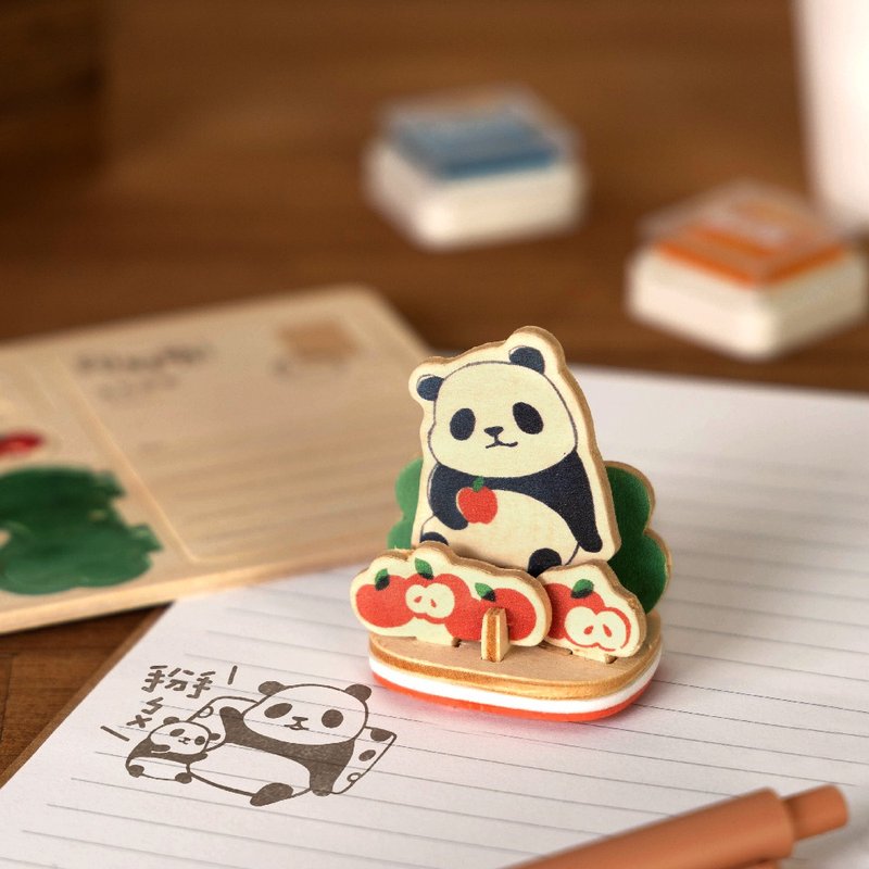 DIY印章明信片【印好萌-吃吃貓熊】動物 木製模型玩具 - 木工/竹藝/紙雕 - 木頭 黑色