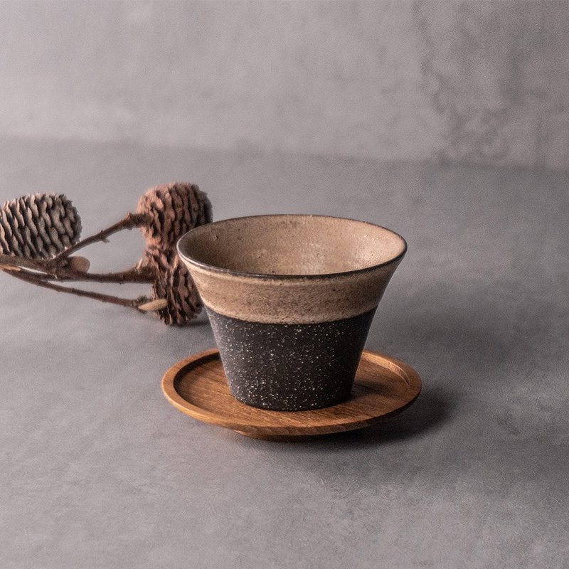 無我系列-茶杯+杯托組80ml - 茶壺/茶杯/茶具 - 陶 黑色