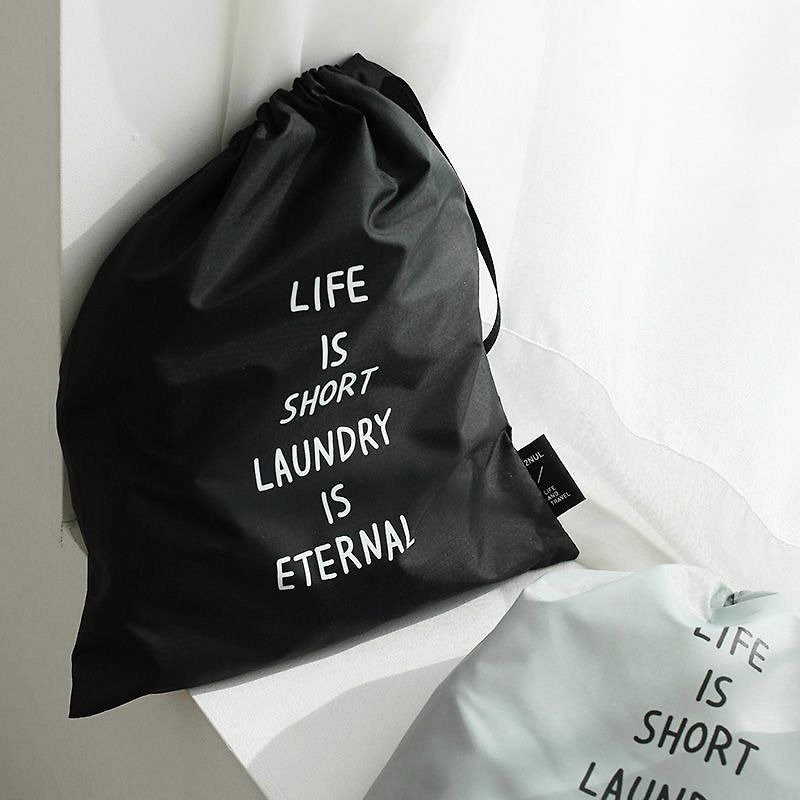 Dessin x 2NUL- secret travel drawstring nylon clothing - black, TNL84505 - Drawstring Bags - Plastic Black