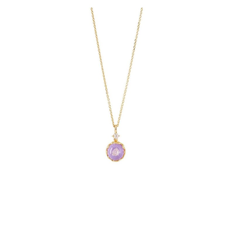 Flower bud round diamond necklace - ashes and hair colored glaze memorial - สร้อยคอ - เครื่องประดับ สีทอง