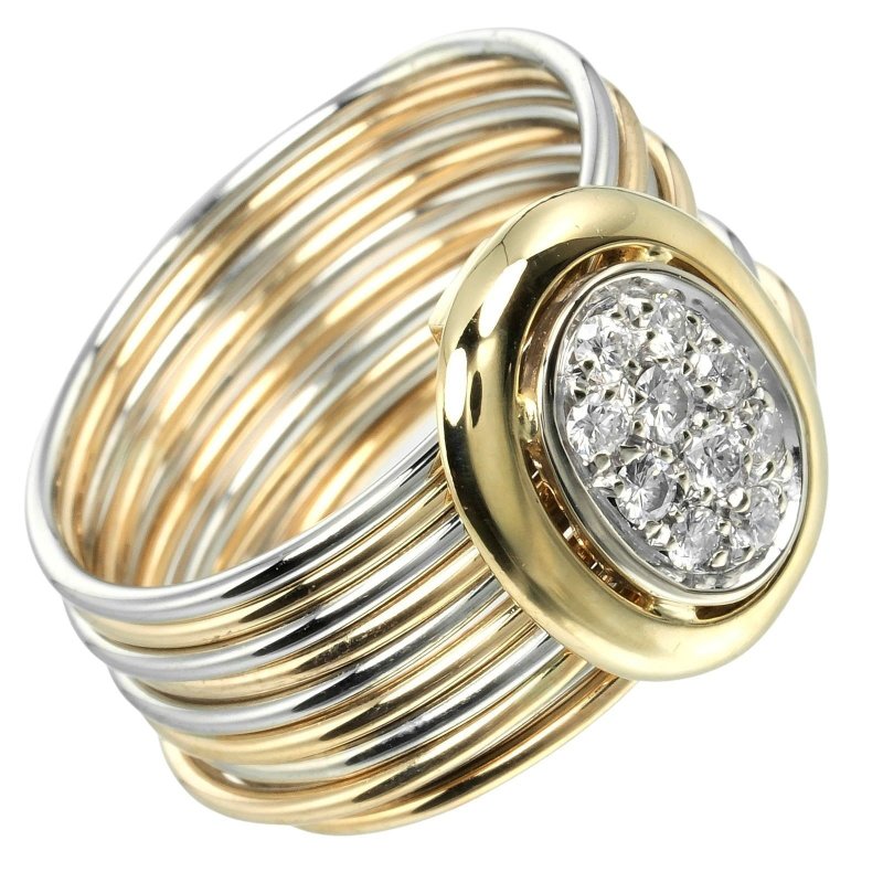 【日本直送】ダミアーニ Damiani  ヴィンテージ 14号 リング K18YG WG イエローゴールド ホワイトゴールド パヴェダイヤ 約9.5g【中古】 - 戒指 - 貴金屬 銀色
